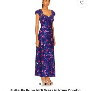 Free People Midi Floral Navy Dress